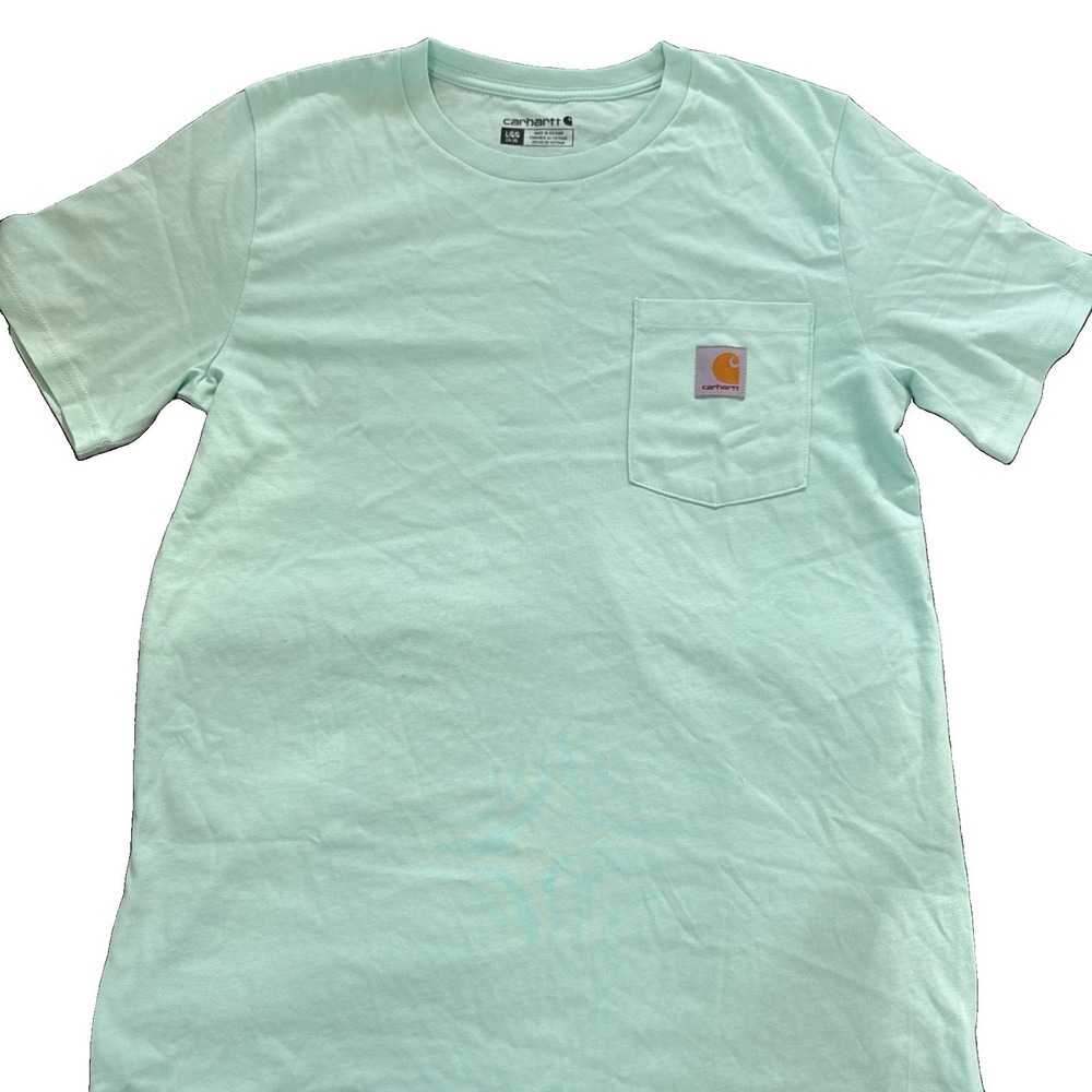 Carhartt Mint Pocket T-Shirt Size Youth L 14-16 Short Sleeve Crew Neck Logo NWOT